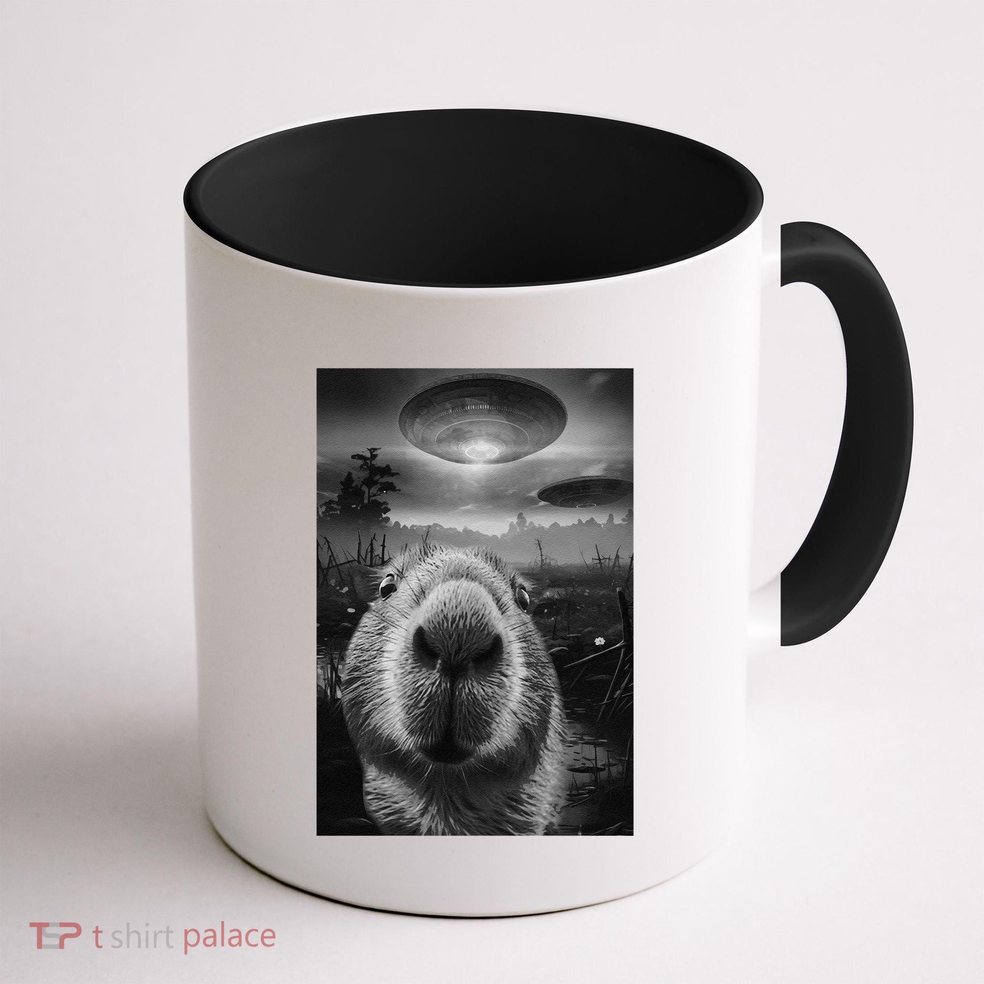 Funny Graphic Capybara Selfie With Ufos Weird Coffee Mug