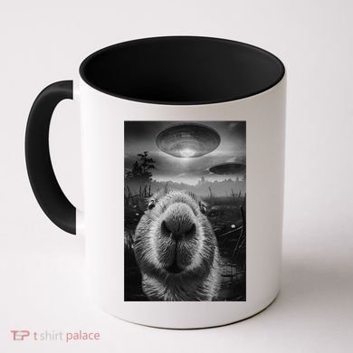 Funny Graphic Capybara Selfie With Ufos Weird Coffee Mug