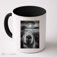 Funny Graphic Capybara Selfie With Ufos Weird Coffee Mug thumb 0