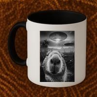 Funny Graphic Capybara Selfie With Ufos Weird Coffee Mug thumb 2