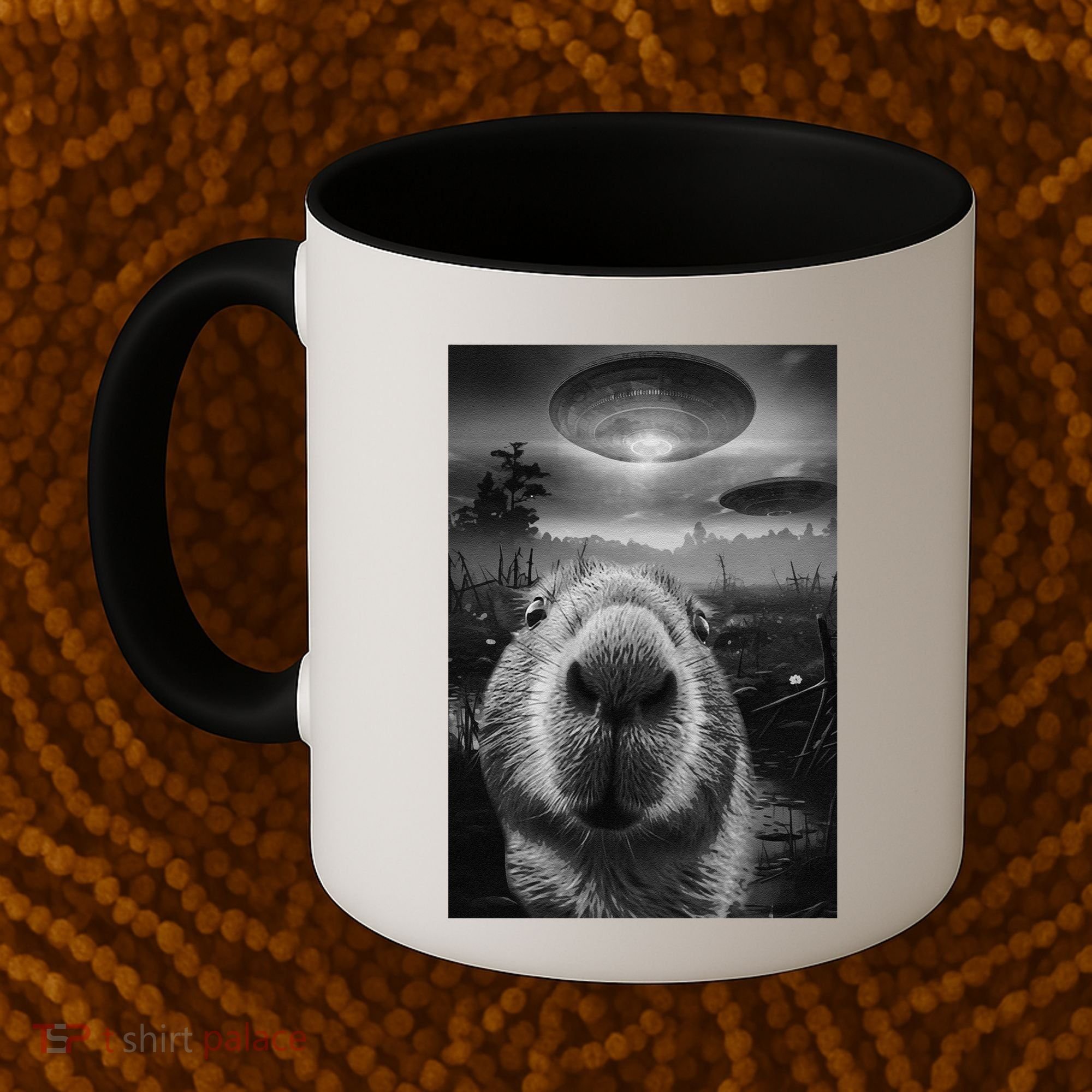 Funny Graphic Capybara Selfie With Ufos Weird Coffee Mug