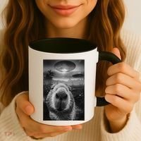 Funny Graphic Capybara Selfie With Ufos Weird Coffee Mug thumb 3