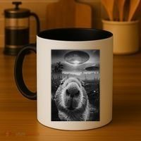 Funny Graphic Capybara Selfie With Ufos Weird Coffee Mug thumb 4