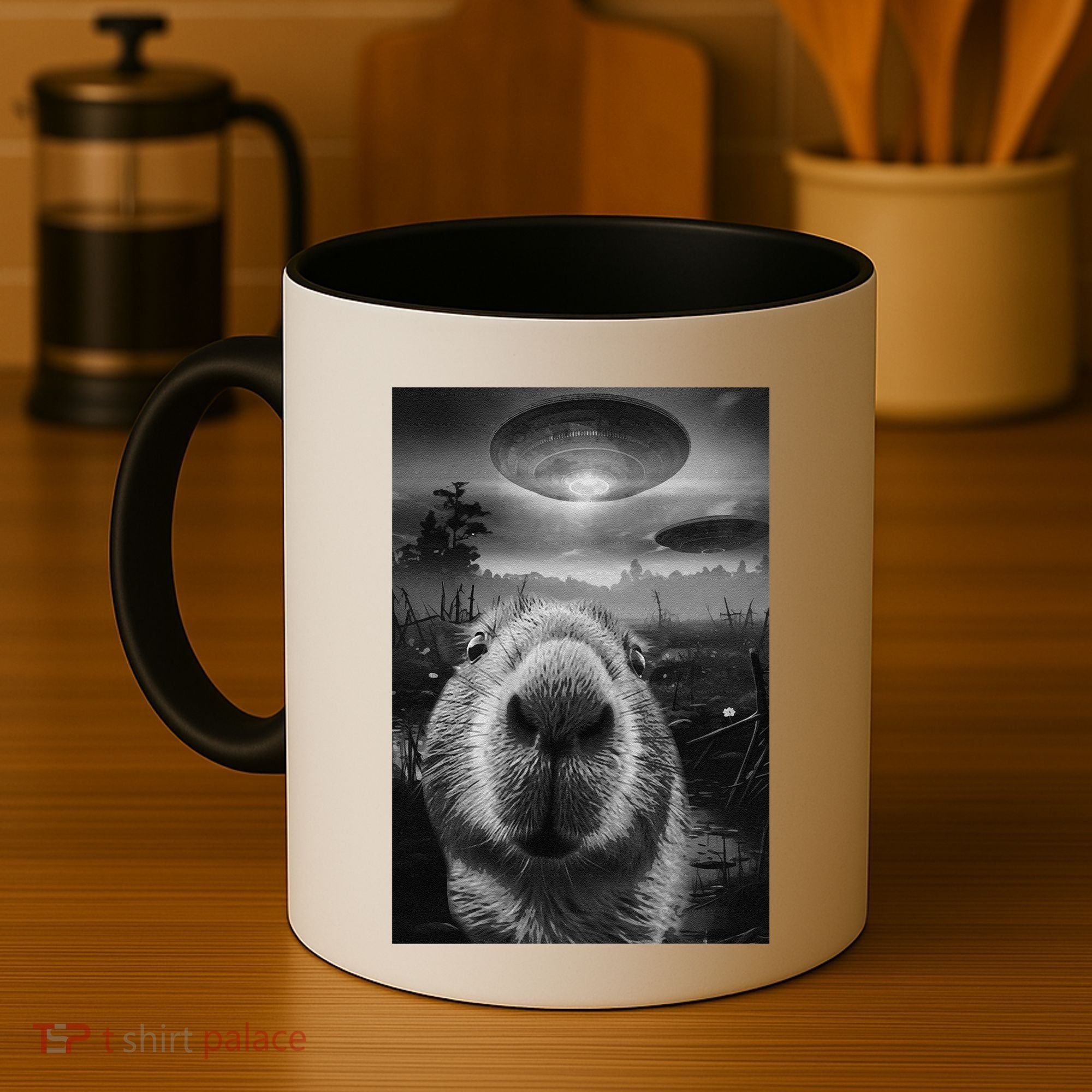 Funny Graphic Capybara Selfie With Ufos Weird Coffee Mug