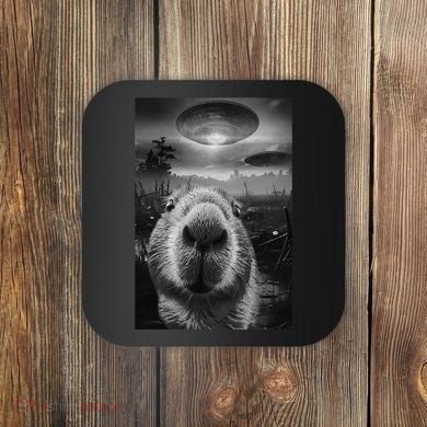 Funny Graphic Capybara Selfie With Ufos Weird Coaster