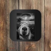 Funny Graphic Capybara Selfie With Ufos Weird Coaster thumb 0