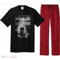 Funny Graphic Capybara Selfie With Ufos Weird Pajama Set thumb 0