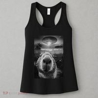 Funny Graphic Capybara Selfie With Ufos Weird Women's Tank Top thumb 3