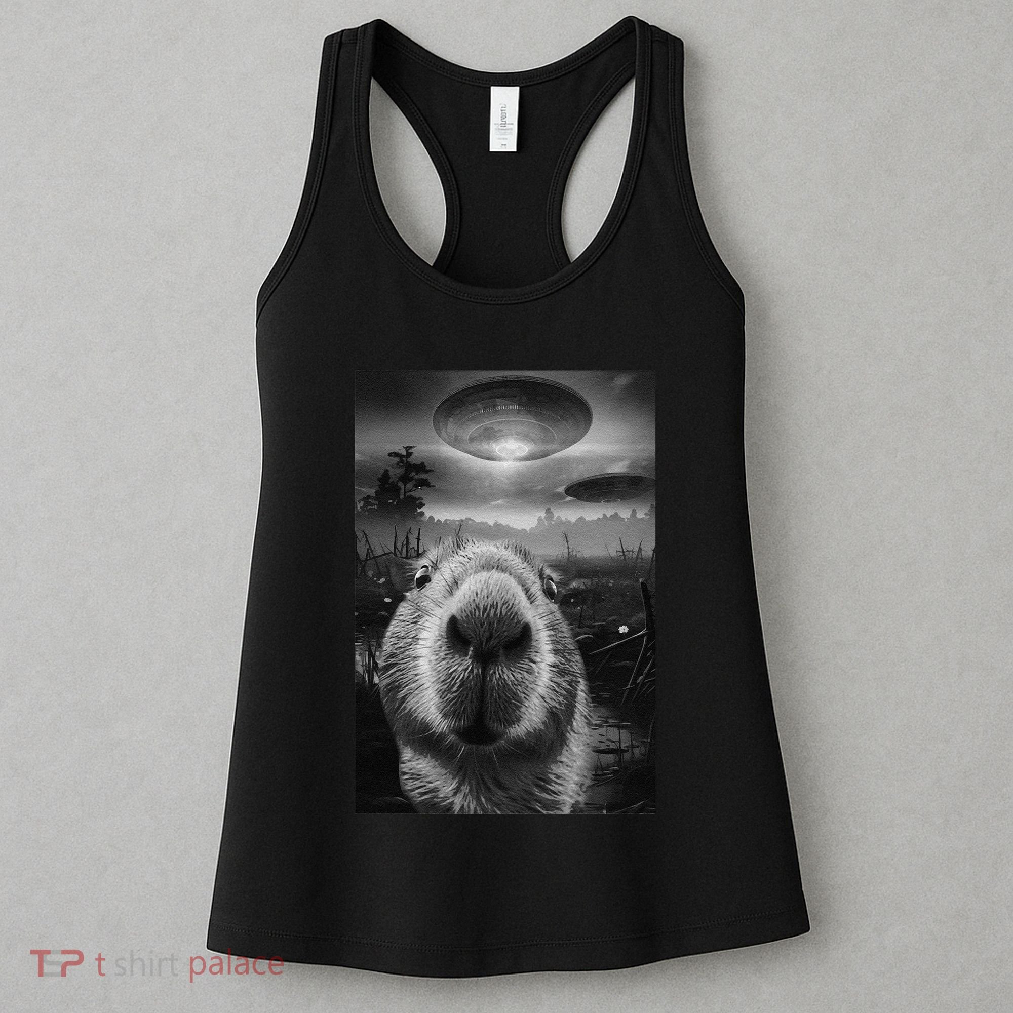 Funny Graphic Capybara Selfie With Ufos Weird Women's Tank Top