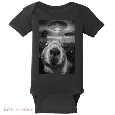 Funny Graphic Capybara Selfie With Ufos Weird Baby Bodysuit