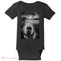 Funny Graphic Capybara Selfie With Ufos Weird Baby Bodysuit thumb 0