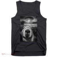 Funny Graphic Capybara Selfie With Ufos Weird Tank Top thumb 0