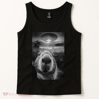 Funny Graphic Capybara Selfie With Ufos Weird Tank Top thumb 2