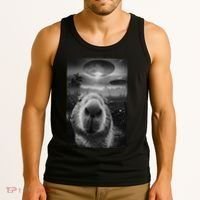 Funny Graphic Capybara Selfie With Ufos Weird Tank Top thumb 3