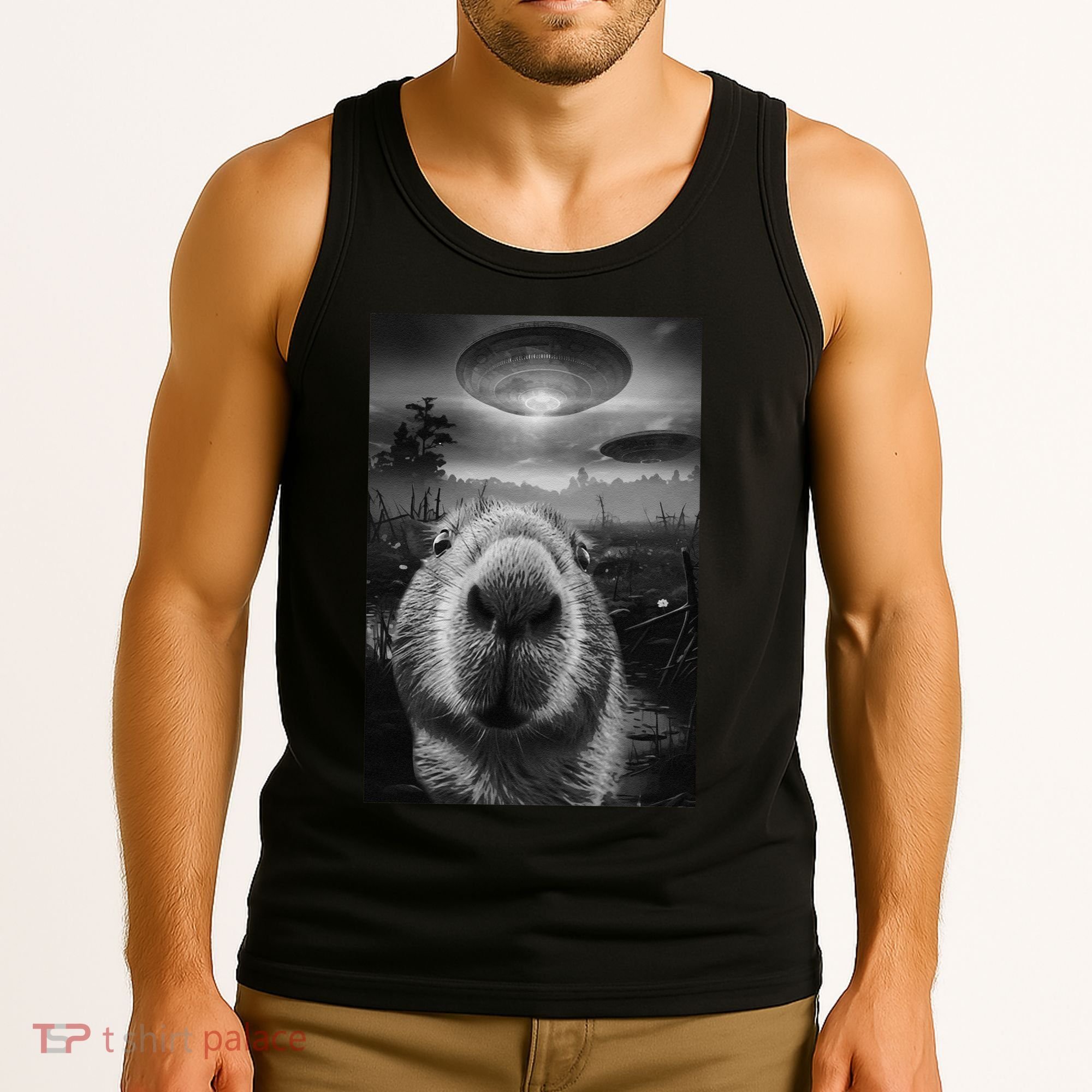 Funny Graphic Capybara Selfie With Ufos Weird Tank Top
