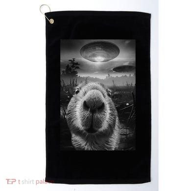 Funny Graphic Capybara Selfie With Ufos Weird Golf Towel