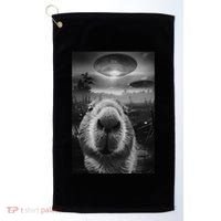 Funny Graphic Capybara Selfie With Ufos Weird Golf Towel thumb 0