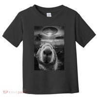 Funny Graphic Capybara Selfie With Ufos Weird Toddler T-Shirt thumb 0
