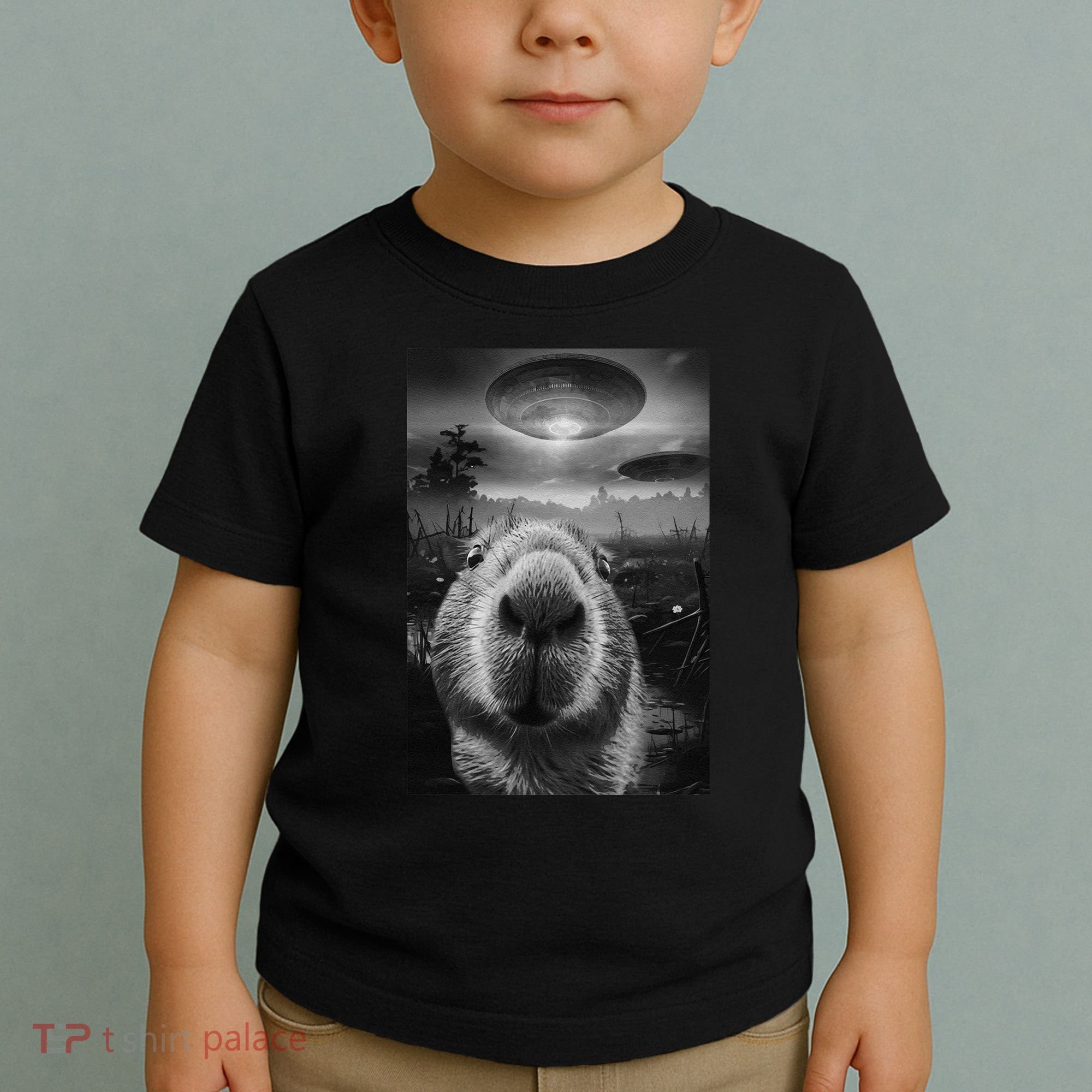 Funny Graphic Capybara Selfie With Ufos Weird Toddler T-Shirt