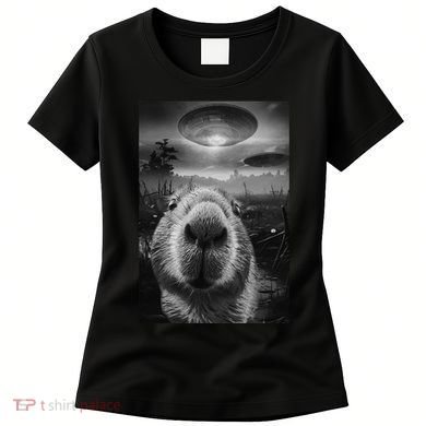 Funny Graphic Capybara Selfie With Ufos Weird Women's T-Shirt