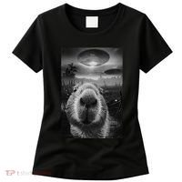 Funny Graphic Capybara Selfie With Ufos Weird Women's T-Shirt thumb 0