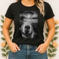 Funny Graphic Capybara Selfie With Ufos Weird Women's T-Shirt thumb 2