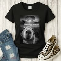 Funny Graphic Capybara Selfie With Ufos Weird Women's T-Shirt thumb 3