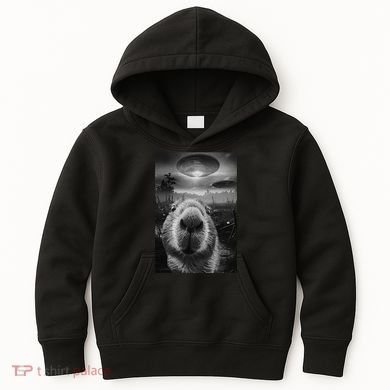Funny Graphic Capybara Selfie With Ufos Weird Kids Hoodie