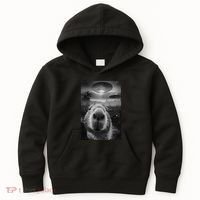 Funny Graphic Capybara Selfie With Ufos Weird Kids Hoodie thumb 0