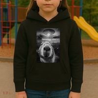 Funny Graphic Capybara Selfie With Ufos Weird Kids Hoodie thumb 3