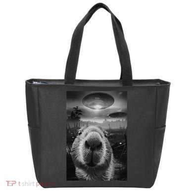Funny Graphic Capybara Selfie With Ufos Weird Tote Bag