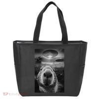 Funny Graphic Capybara Selfie With Ufos Weird Tote Bag thumb 0