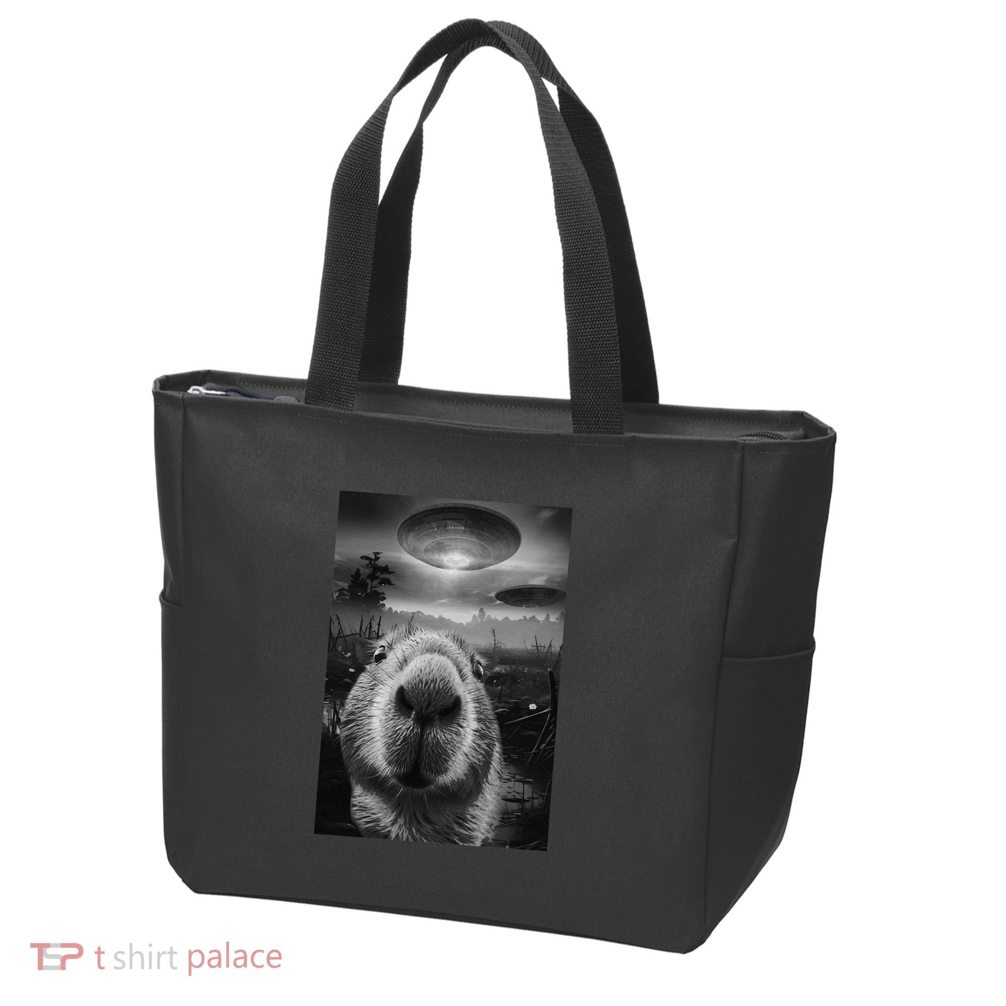 Funny Graphic Capybara Selfie With Ufos Weird Tote Bag