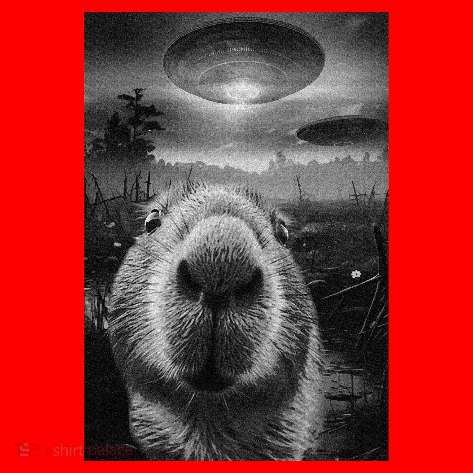 Funny Graphic Capybara Selfie With Ufos Weird Santa Hat
