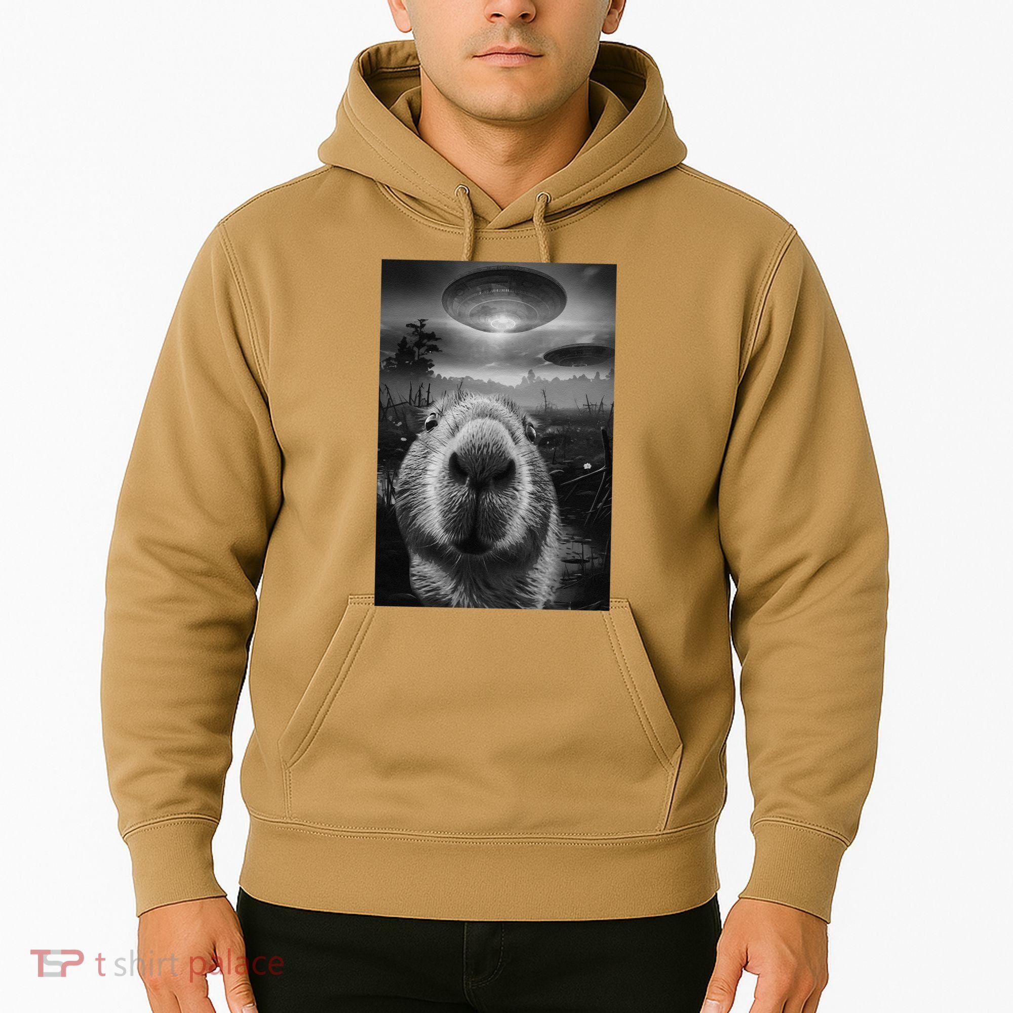 Funny Graphic Capybara Selfie With Ufos Weird Hoodie