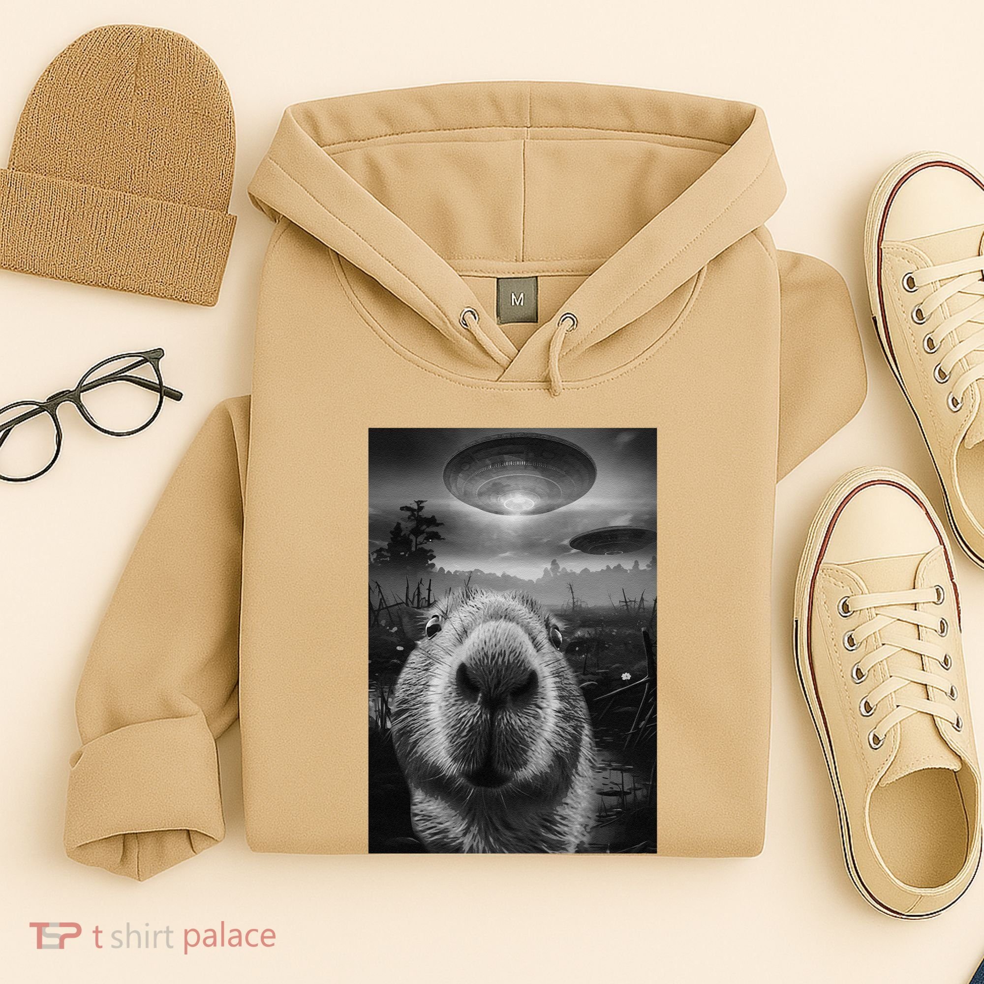Funny Graphic Capybara Selfie With Ufos Weird Hoodie