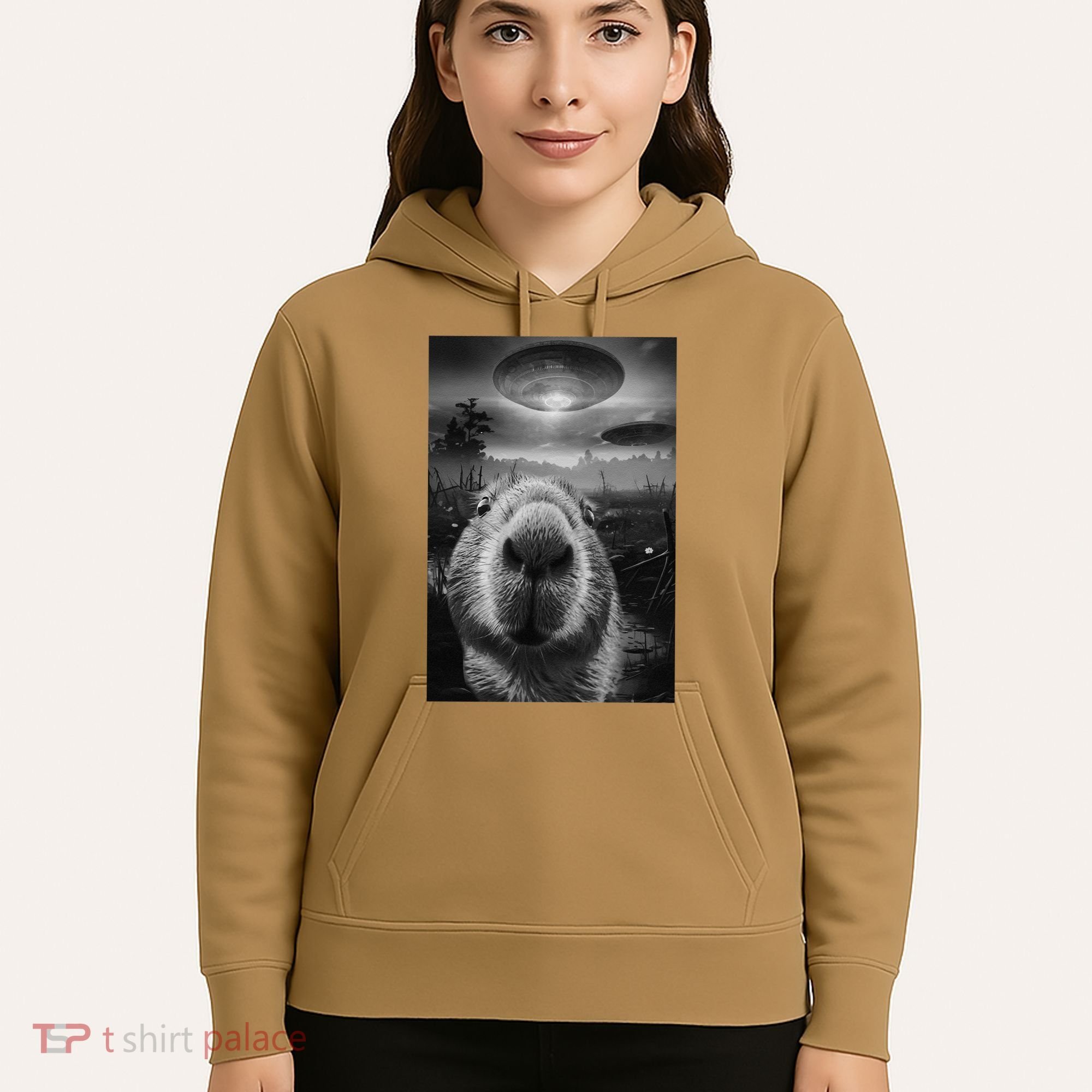 Funny Graphic Capybara Selfie With Ufos Weird Hoodie