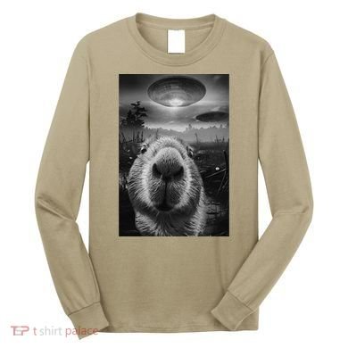 Funny Graphic Capybara Selfie With Ufos Weird Long Sleeve Shirt
