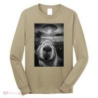 Funny Graphic Capybara Selfie With Ufos Weird Long Sleeve Shirt thumb 0