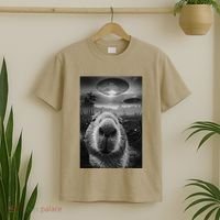 Funny Graphic Capybara Selfie With Ufos Weird T-Shirt thumb 2