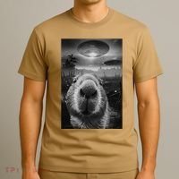 Funny Graphic Capybara Selfie With Ufos Weird T-Shirt thumb 3
