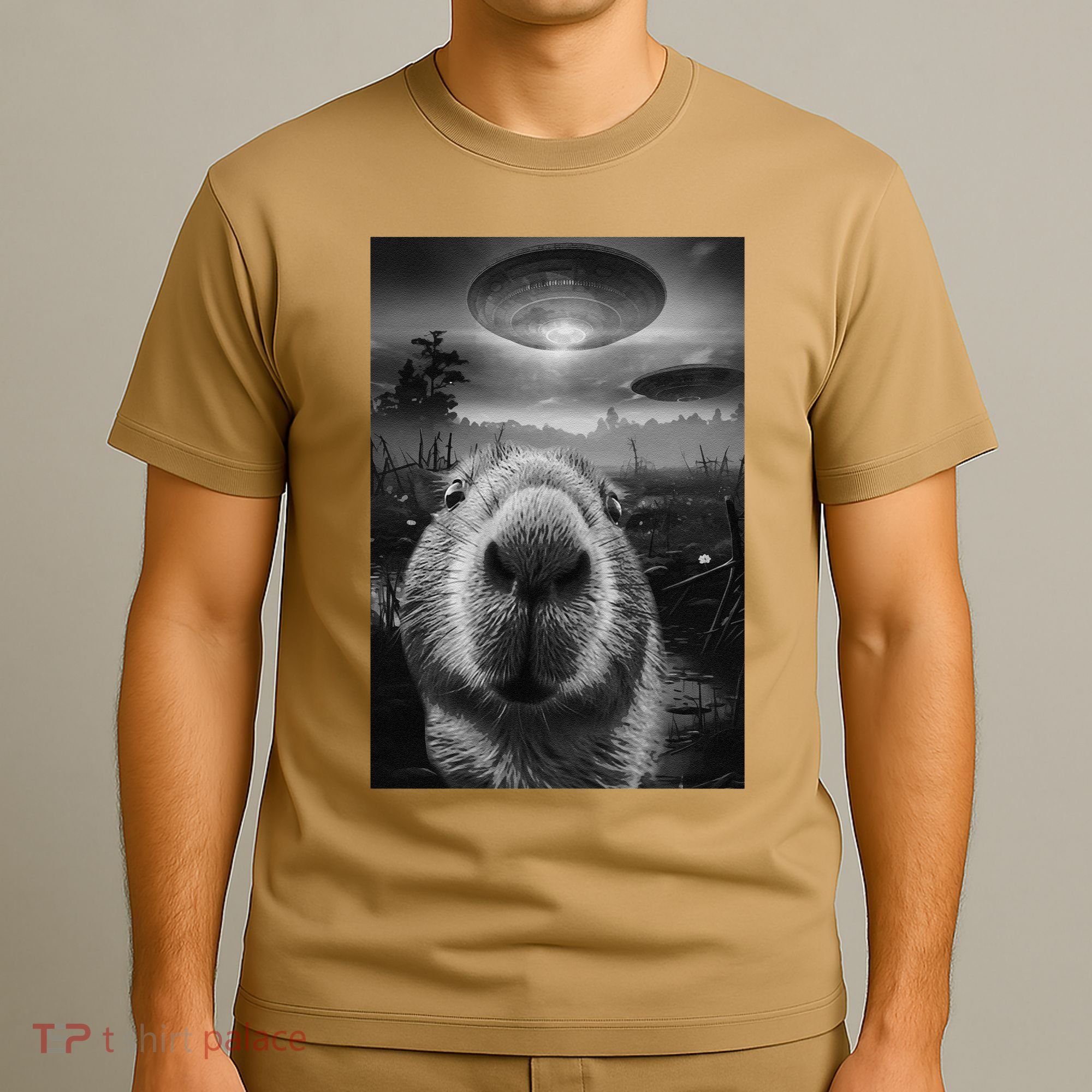 Funny Graphic Capybara Selfie With Ufos Weird T-Shirt