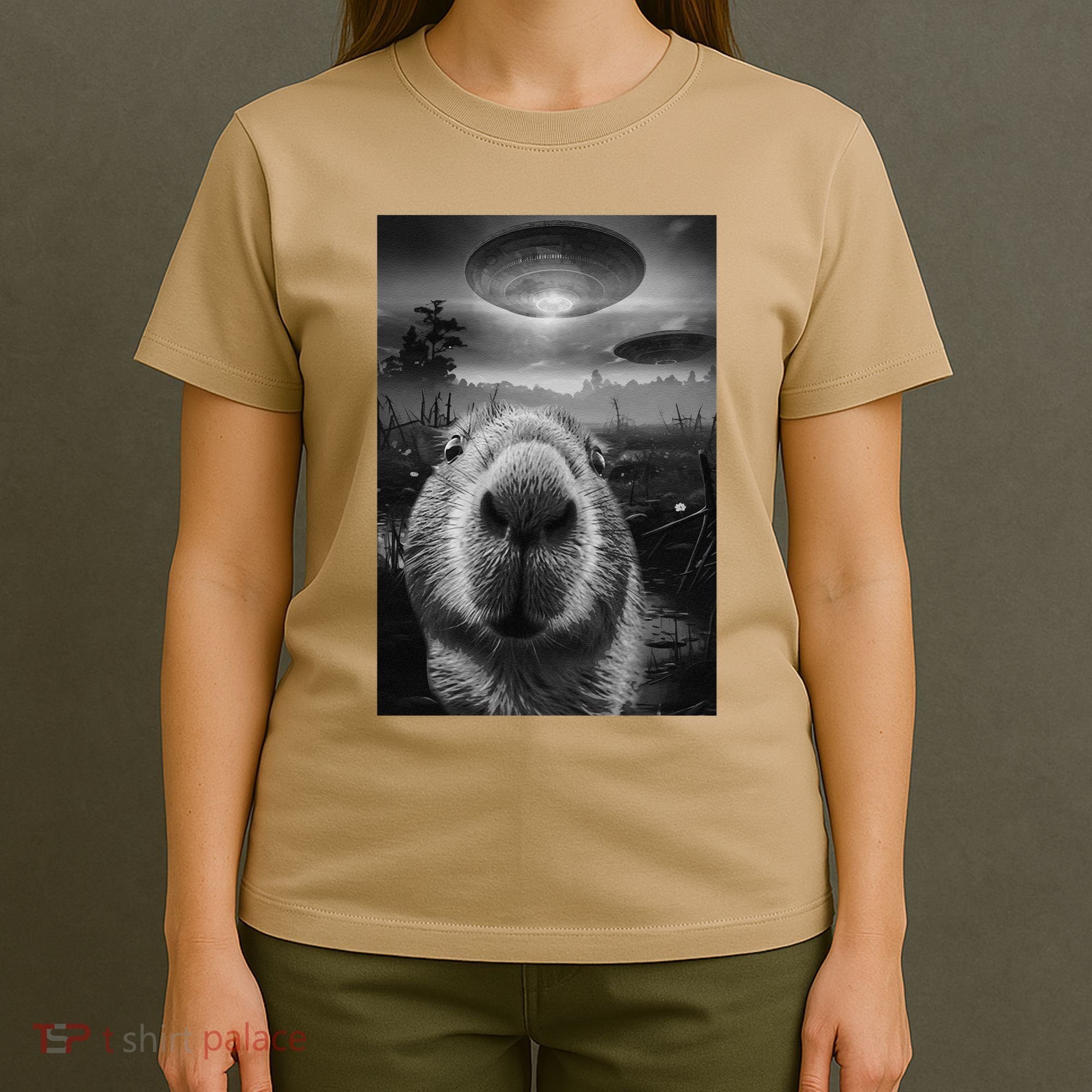 Funny Graphic Capybara Selfie With Ufos Weird T-Shirt