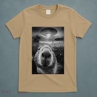 Funny Graphic Capybara Selfie With Ufos Weird T-Shirt thumb 5