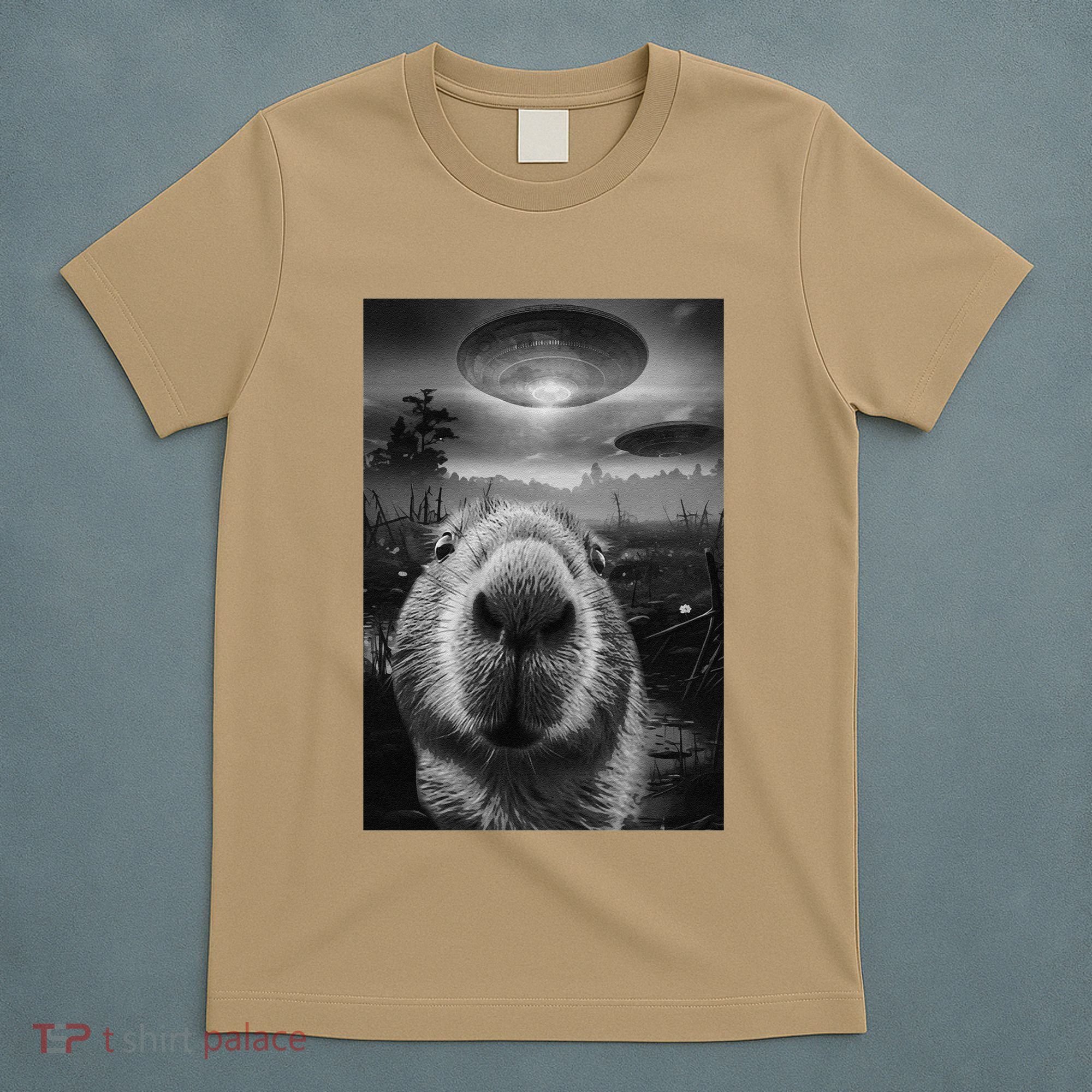 Funny Graphic Capybara Selfie With Ufos Weird T-Shirt