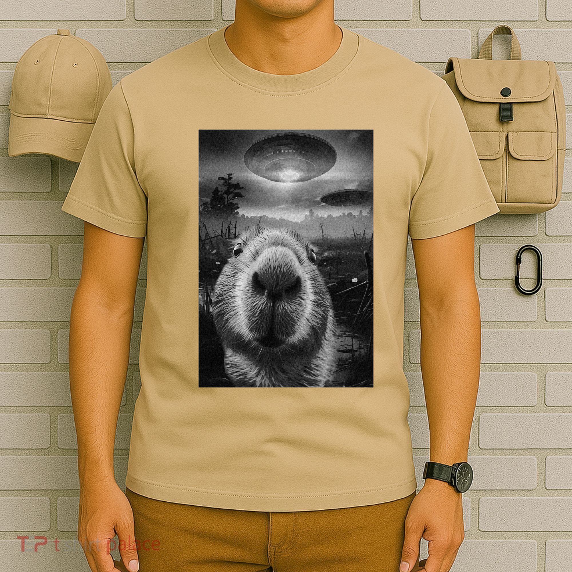 Funny Graphic Capybara Selfie With Ufos Weird T-Shirt