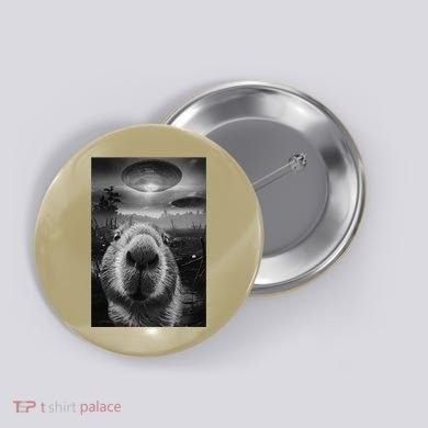 Funny Graphic Capybara Selfie With Ufos Weird Button
