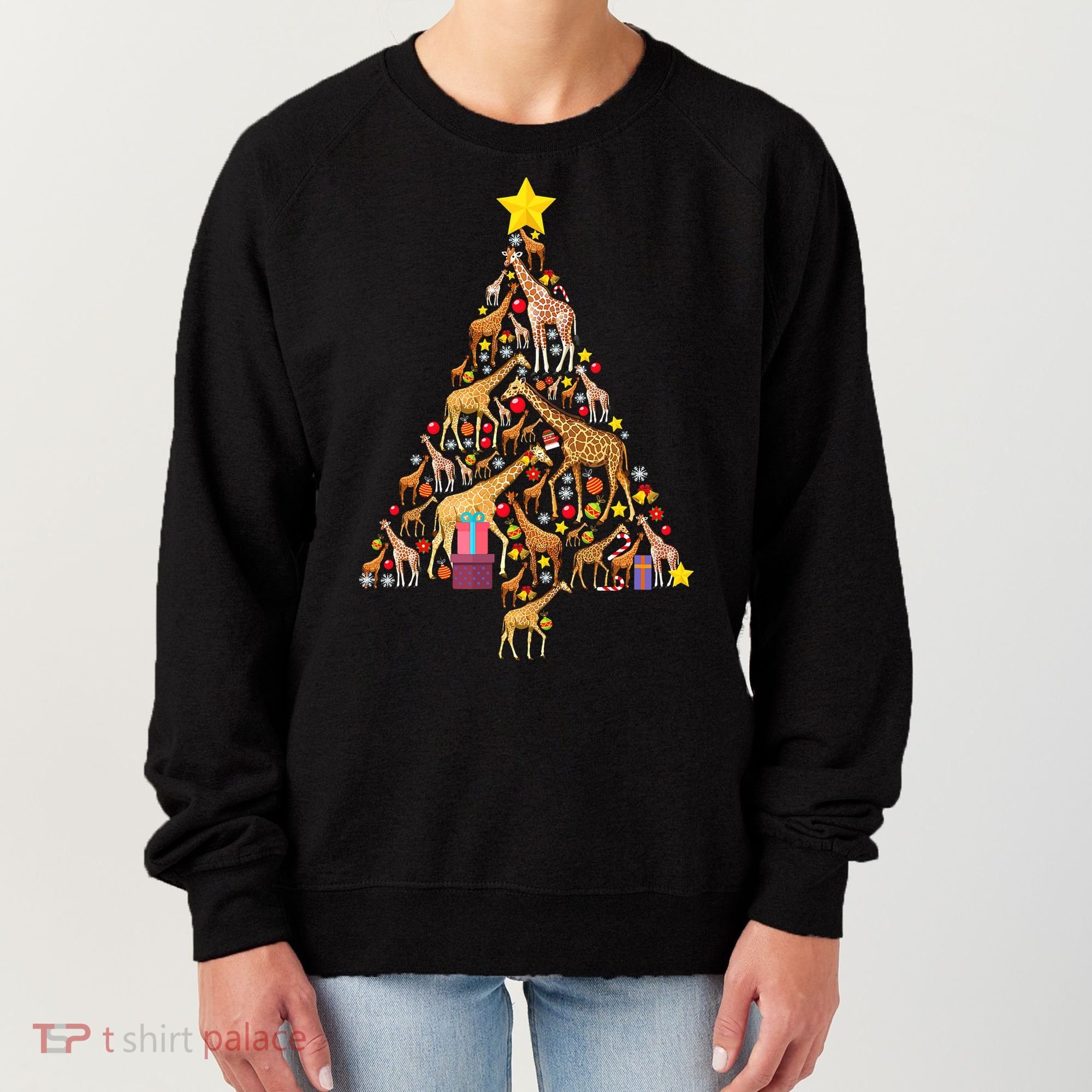 Funny Giraffe Christmas Tree Zookeeper Xmas Women's Sweatshirt