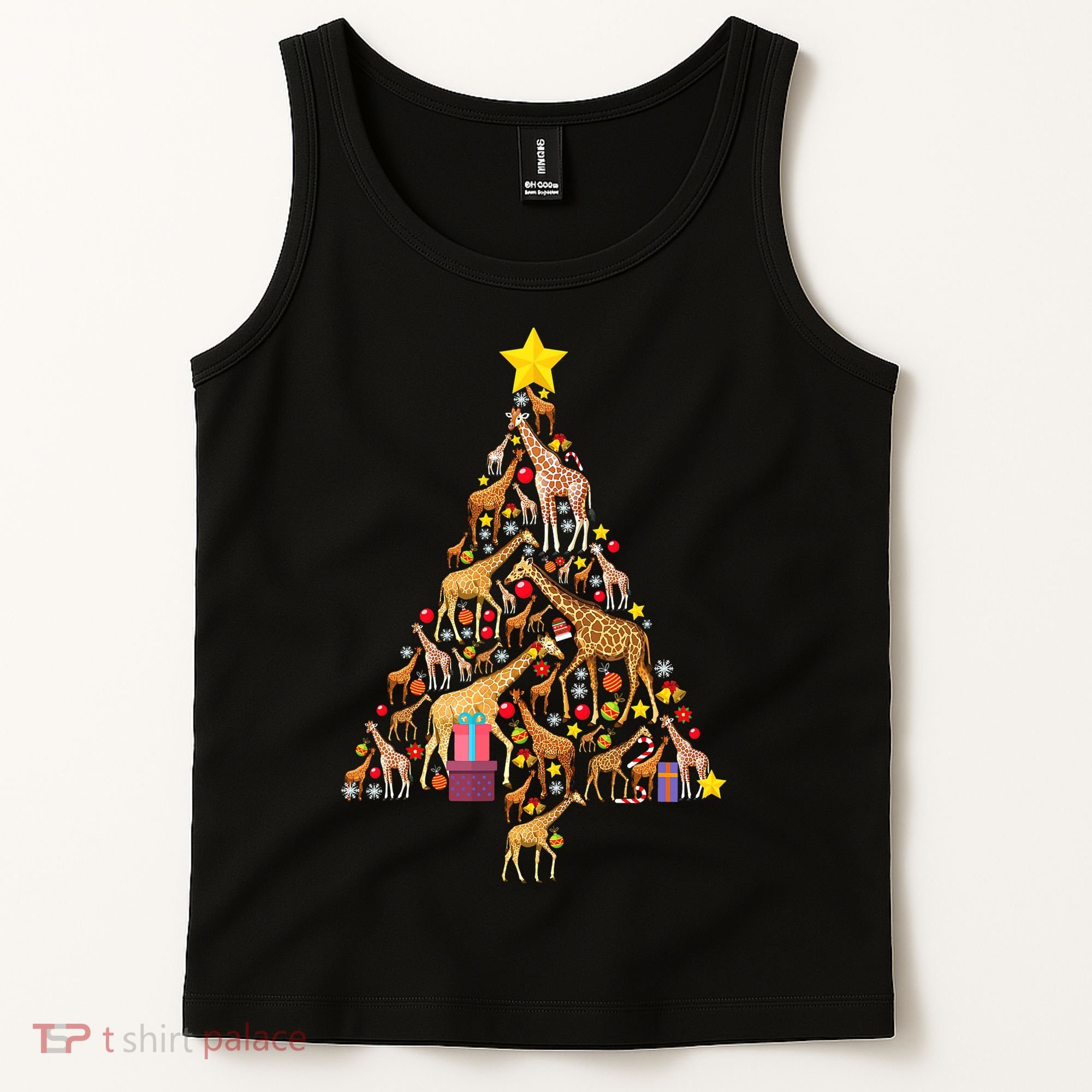 Funny Giraffe Christmas Tree Zookeeper Xmas Tank Top
