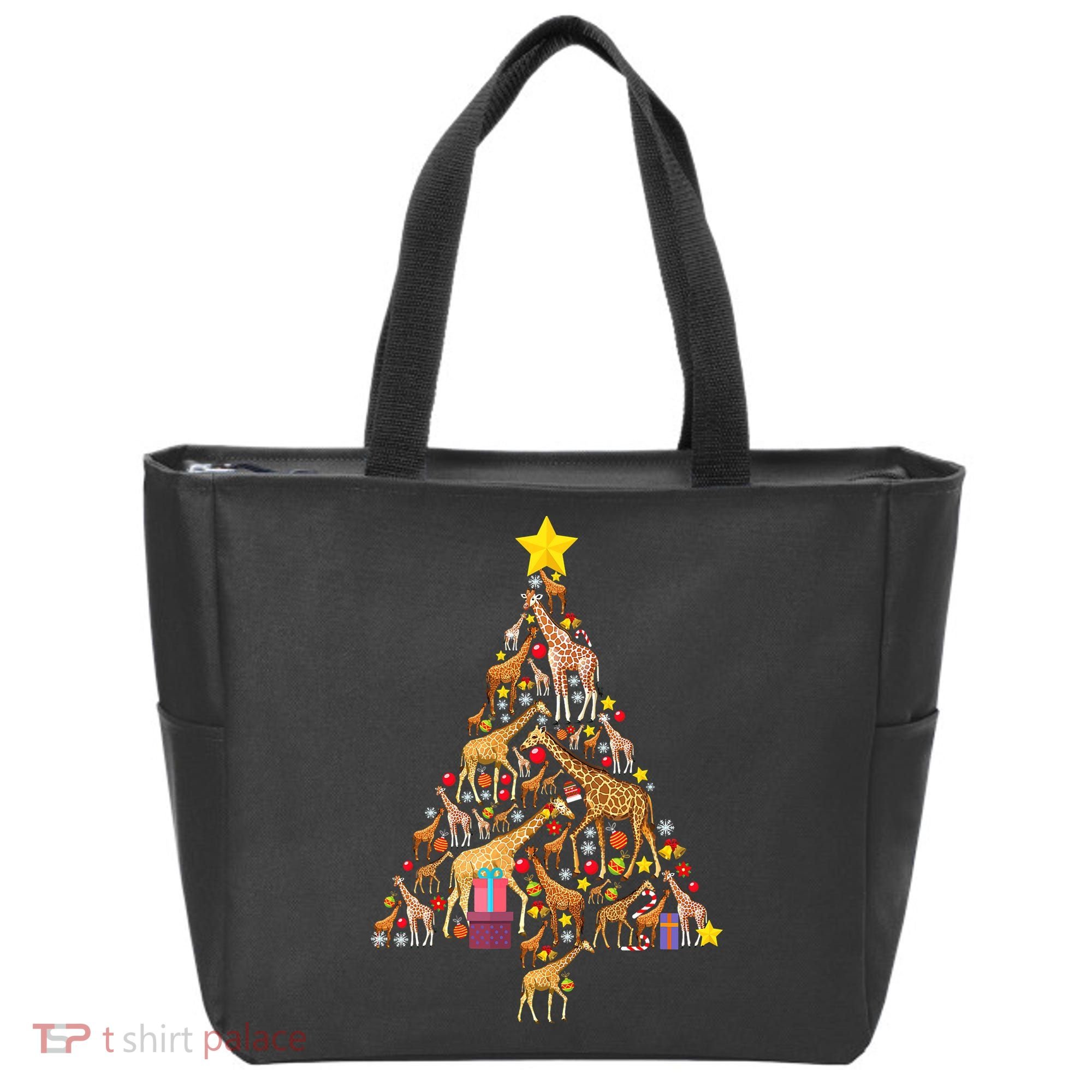 Funny Giraffe Christmas Tree Zookeeper Xmas Tote Bag